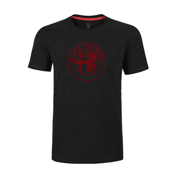 ALFA ROMEO MENS T-SHIRT BLACK W SUEDE LOGO